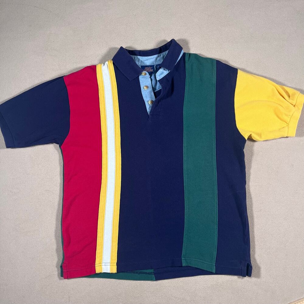 Vintage 90s Y2K Unique Color Block Men's Short Sleeve Casual Polo 100% Cotton